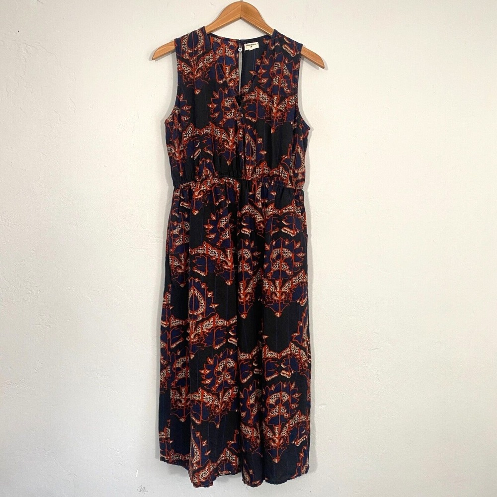 World Market Crop Jumpsuit Women Size Small/Medium Blue Orange Tribal Sleeveless